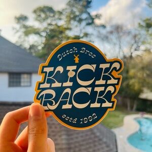 Dutch Bros Coffee Sticker Kick Back Blue Yellow Oval Text